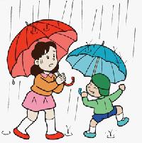 イラスト:雨の中で傘をさしている兄弟