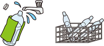 イラスト:ペットボトルを洗う様子