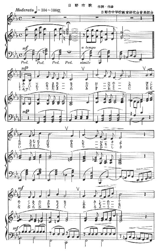 写真:日野市歌の楽譜