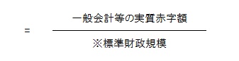 式の図:実質赤字比率の計算式(実質赤字比率は一般会計等の実質赤字額を標準財政規模で割った数値)