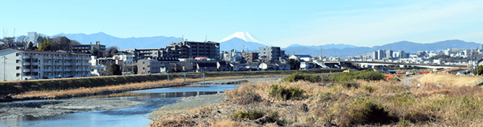 写真:ふれあい橋から見た富士山の風景