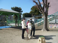 3歳児こあら組がリトルホースに乗っている写真