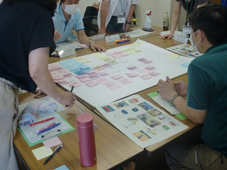 写真:付箋を貼って公園整備マップを作成している様子