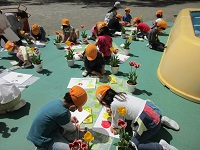 5歳児らいおん組の子どもたちががちゅうりっぷのえを書いている様子の写真