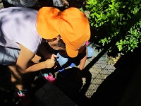 4歳児がラディッシュを植えている写真です。