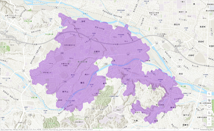 商業機能の空白地帯を「デジタル地図」の上で把握することができる