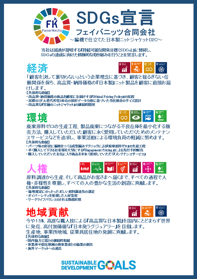 画像:SDGs宣言書(フェイバニッツ 合同会社)