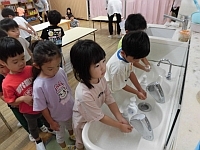 写真:きりんぐみの手洗いの様子