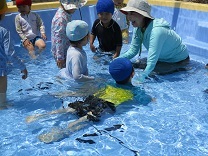 プールに入る写真