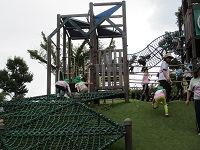ネット遊具から公園の遊具で、遊んでいる柚須の写真