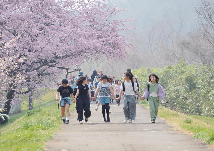 写真:『春うらら卒業前の北浅川の土手』