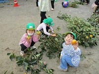 おいしそうな柿だよと見せてくれている様子の写真